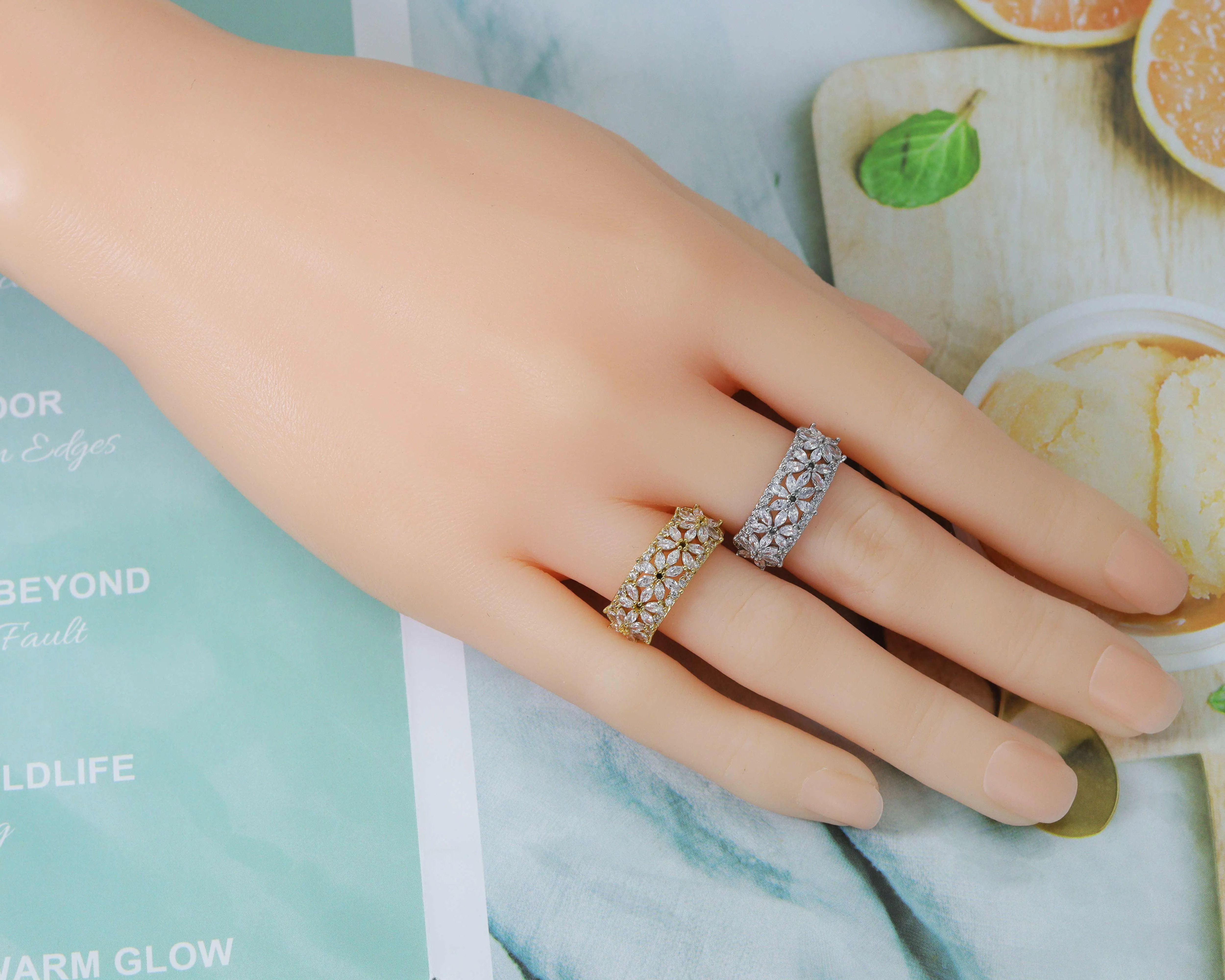 CZ Flower Adjustable Ring, Sku#B167