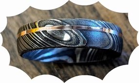 Damascus KE-208-AT Steel Ring Custom and Handmade Steel Ring with Copper Inlay Steel and Copper Fathers Day Ring Wedding Band Rings (Color Might be Slightly Different)