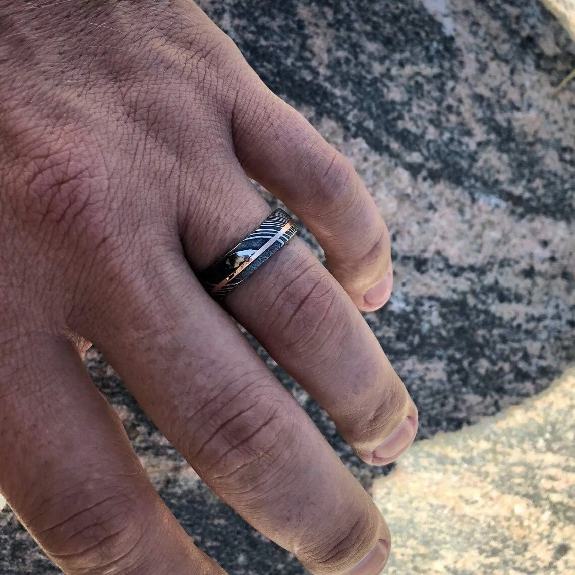 Damascus KE-208-AT Steel Ring Custom and Handmade Steel Ring with Copper Inlay Steel and Copper Fathers Day Ring Wedding Band Rings (Color Might be Slightly Different)