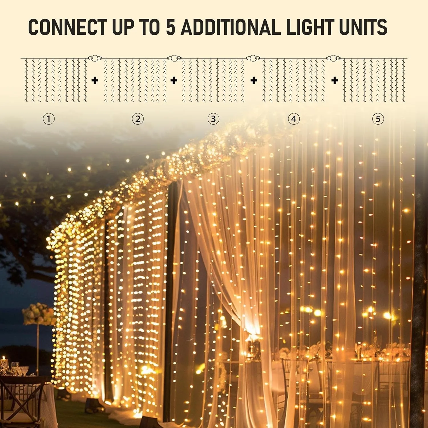 Dazzle Bright 300 LED Curtain String Lights, Christmas Fairy Lights for Bedroom with 8 Lighting Modes, Connectable Waterproof Window Lights Party Wedding Garden Wall Decor, Warm White