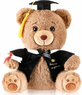 Deekin 10 Inch Graduation Bears Stuffed Animal Class of 2025 Plush Bear in Black Cap Graduation Bear Kindergarten Graduation Gifts Stuffed Bear Plush Bear Toy for Grad Party Decor(Black)