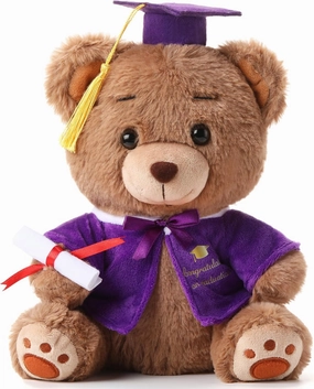 Deekin 10 Inch Graduation Bears Stuffed Animal Class of 2025 Plush Bear in Black Cap Graduation Bear Kindergarten Graduation Gifts Stuffed Bear Plush Bear Toy for Grad Party Decor(Purple)
