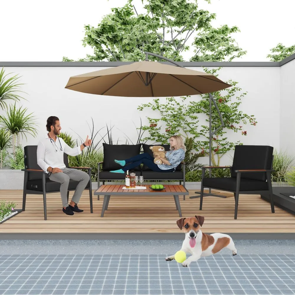 Deep seat Patio Cushion Set 19"x19"x4" Waterproof Fade-Resistant Patio Furniture Cushions & with Removable Cover Deep Seat & Back Cushion with Handle and Fixed Belt Outdoor Chair Cushion