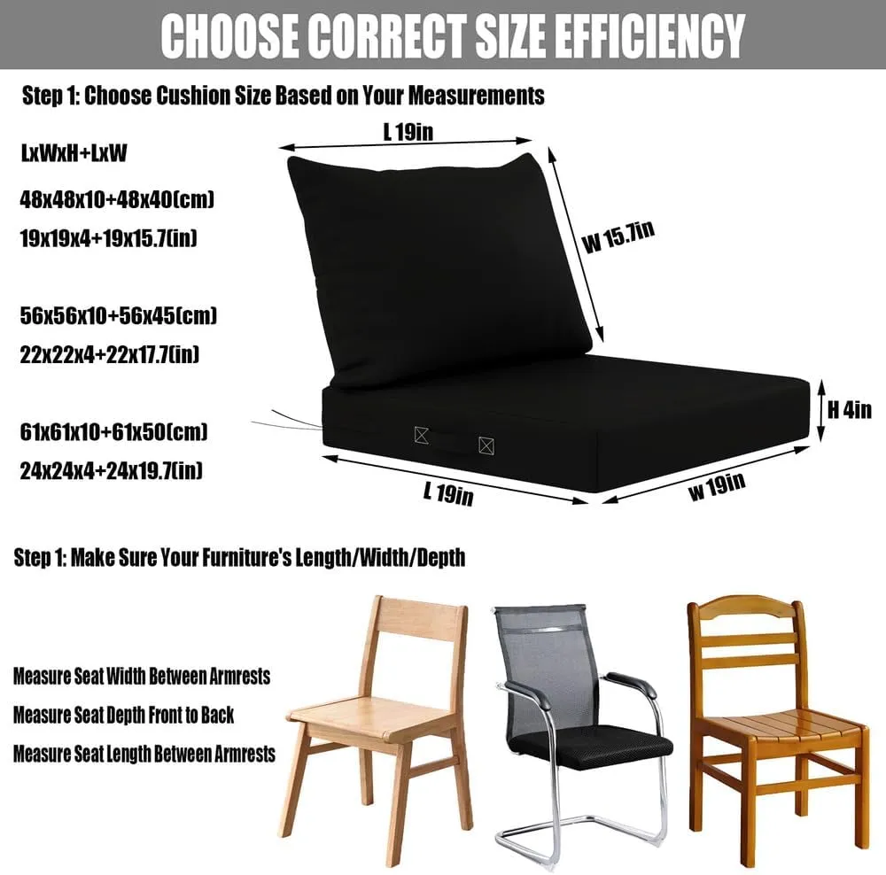 Deep seat Patio Cushion Set 19"x19"x4" Waterproof Fade-Resistant Patio Furniture Cushions & with Removable Cover Deep Seat & Back Cushion with Handle and Fixed Belt Outdoor Chair Cushion