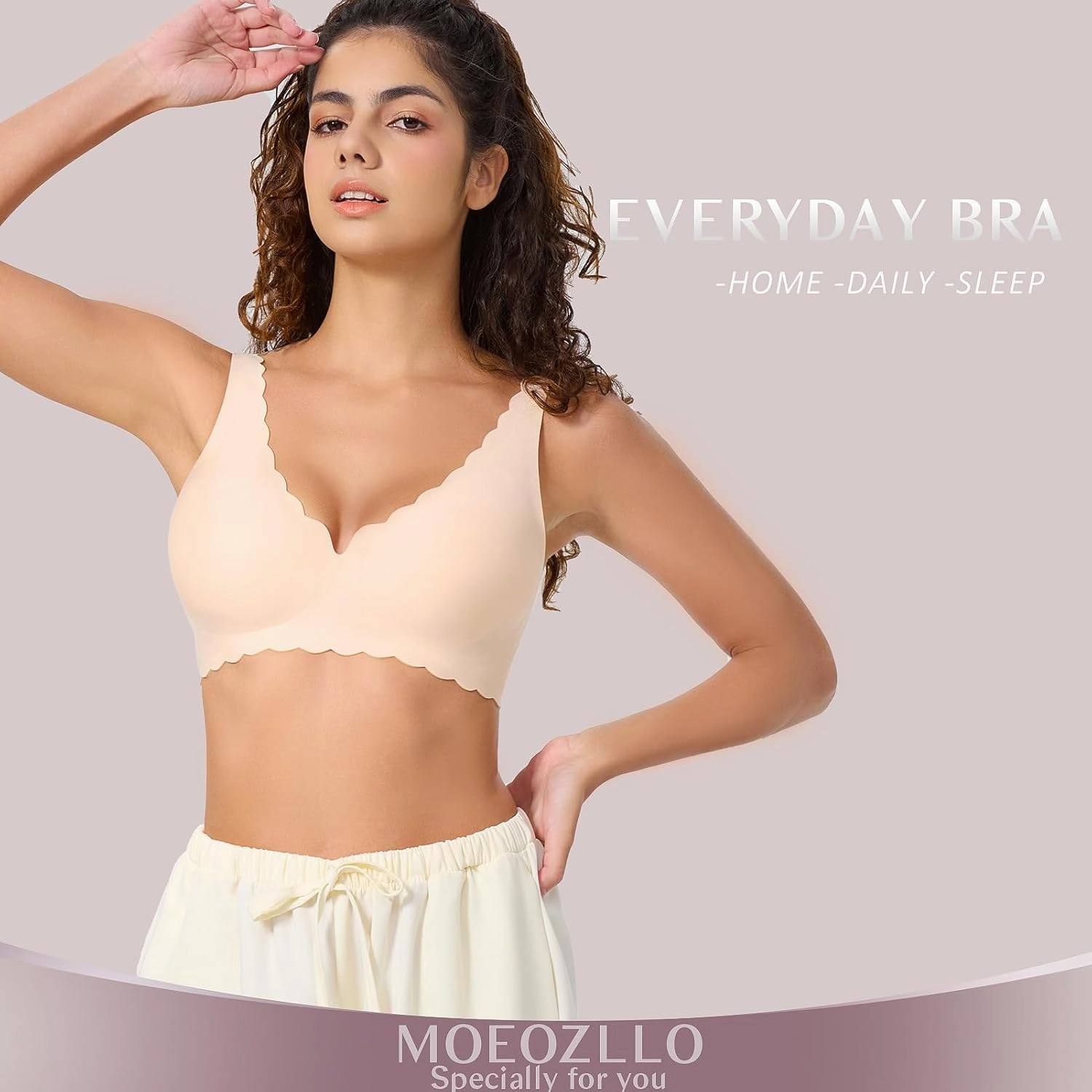 Deep V Wireless Bras for Women No Underwire Seamless Bralettes for Women with Support Floral Wavy Womens Bras