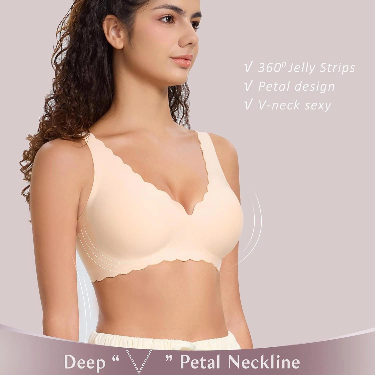 Deep V Wireless Bras for Women No Underwire Seamless Bralettes for Women with Support Floral Wavy Womens Bras