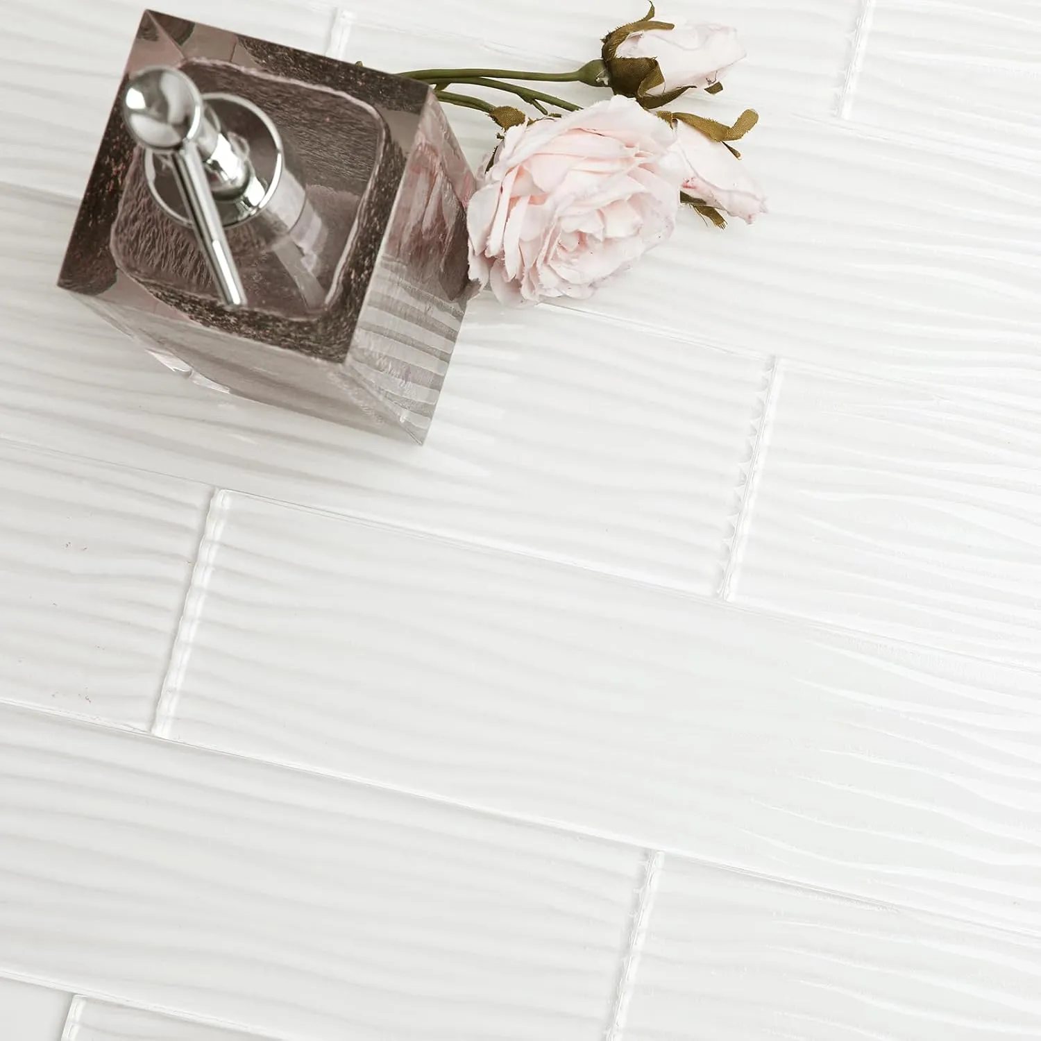 Diflart White Glass Subway Tile, 3x12 Inch, 4 Sq.Ft, Glass Backsplash Tile for Kitchen Shower Bathroom Wall, Pack-16 Pcs