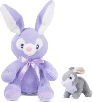 Dimple Bunny Set - Bella Animated Interactive Purple Bunny with Peek-a-Boo Feature and Singing Songs Plus Super-Soft Grey Baby Rabbit Plush - Perfect Baby Plush Toy Gift for Ages 0 and Up