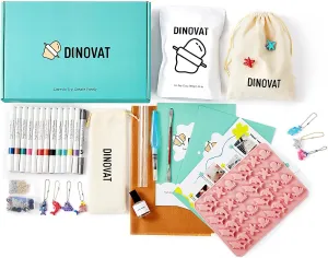 DINOVAT Air Dry Clay Pottery Kit for Adults - DIY Craft Kit Includes:500gClay, 13 Acrylic Paint Pens,Clay Mold,GlossVarnish,Tools & Step-by-Step – Perfect for Pendants, Brooches