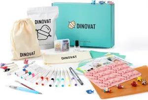 DINOVAT Air Dry Clay Pottery Kit for Adults - DIY Craft Kit Includes:500gClay, 13 Acrylic Paint Pens,Clay Mold,GlossVarnish,Tools & Step-by-Step – Perfect for Pendants, Brooches