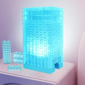 DIY Building Blocks Desk Lamp,Touch Desk Light 3 Brightness, Creative Play Set Blocks Classic Toy, Bedside Lamp for Kids Teens Bedroom (Blue)