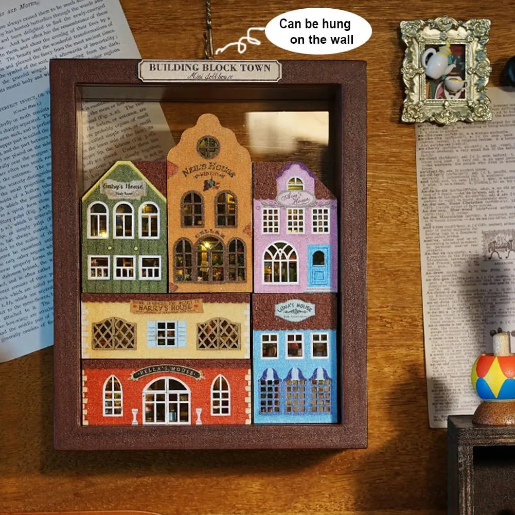 DIY House Craft Kits, Cute Rabbit Doll Houses Miniature Building Kits with Furniture Dollhouse for Birthday Gifts DIY House Kit Creative Room Miniature (Small Town 6 Piece Set)
