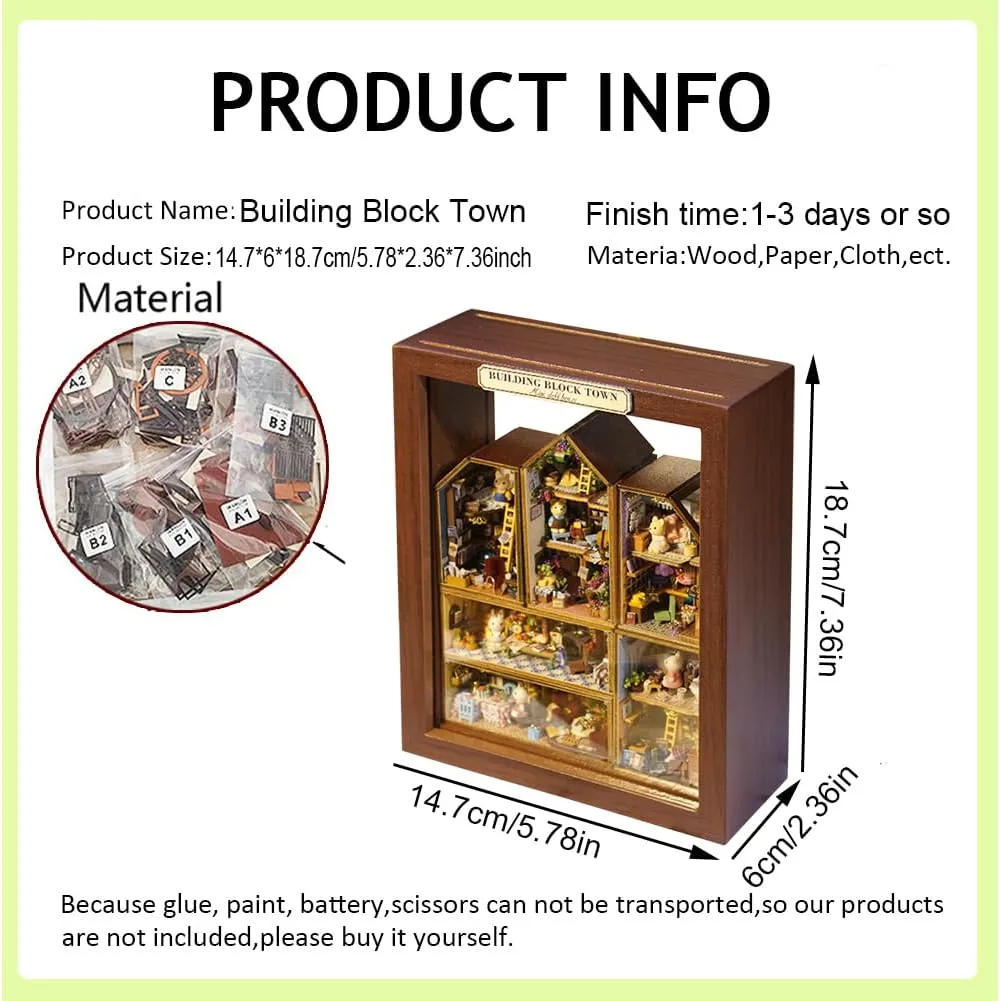 DIY House Craft Kits, Cute Rabbit Doll Houses Miniature Building Kits with Furniture Dollhouse for Birthday Gifts DIY House Kit Creative Room Miniature (Small Town 6 Piece Set)