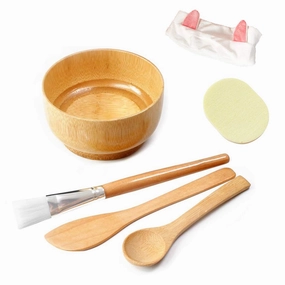 DIY Facemask Mixing Tool Sets 6 in 1 Face Mask Mixing Bowl Set Clay Mask Mixing Set Bamboo (Mask Bowl Spatula Brush Spoon  Wet sponge makeup headband)