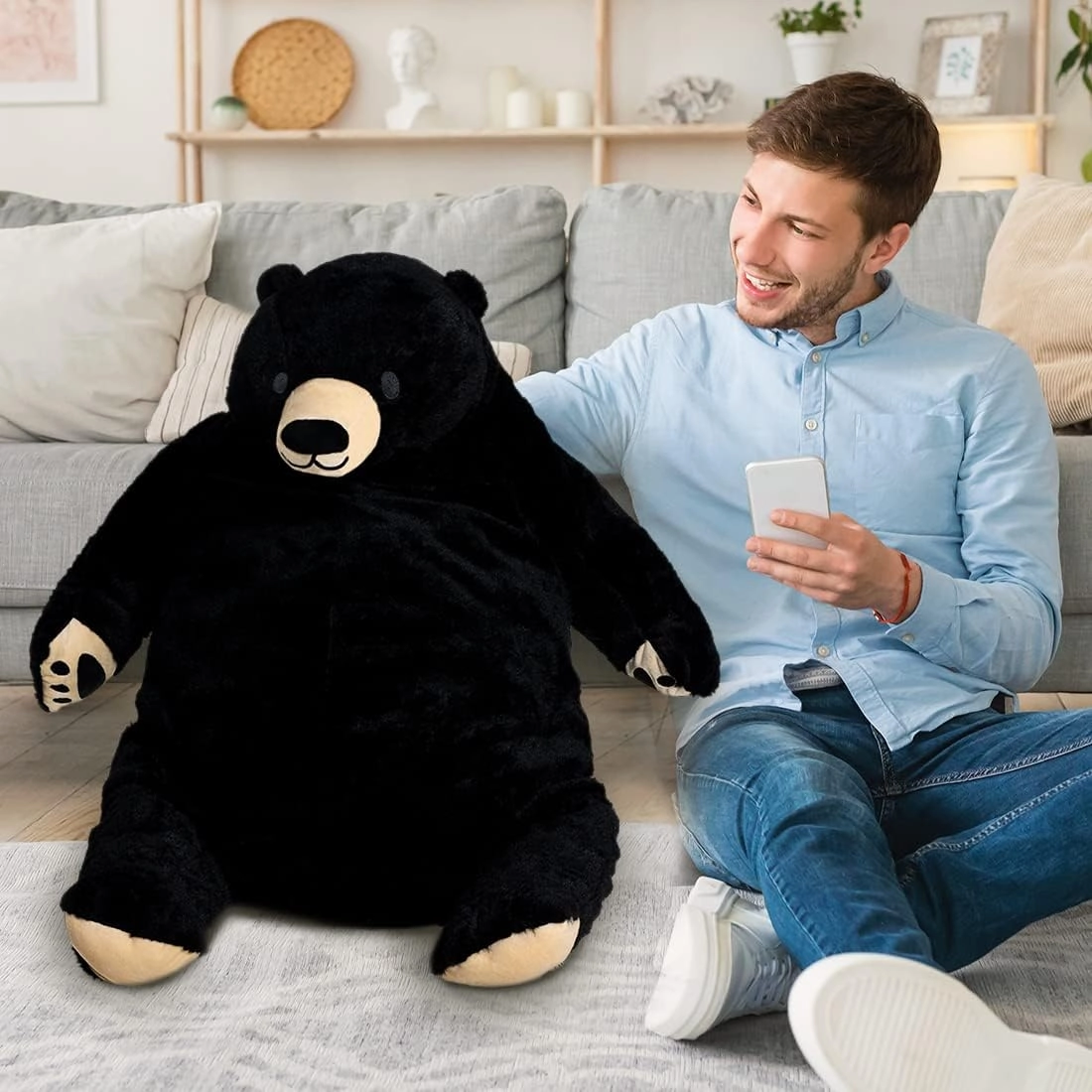 Djungelskog Bear Giant Simulation Bear Toy Stuffed Animal Plush Doll Huge Cuddly American Wildlife Black Bear Teddy Bear for Home Decoration Valentine's Birthday Gift, 23.6 in/60 cm, Black