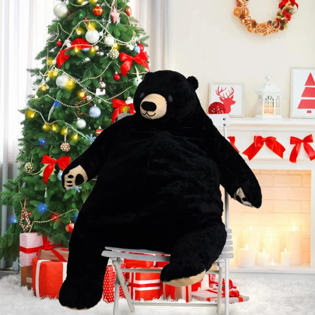Djungelskog Bear Giant Simulation Bear Toy Stuffed Animal Plush Doll Huge Cuddly American Wildlife Black Bear Teddy Bear for Home Decoration Valentine's Birthday Gift, 23.6 in/60 cm, Black
