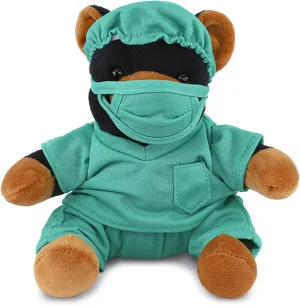 DolliBu Black Bear Doctor Plush Toy - Super Soft Bear Doctor Stuffed Animal Dress Up with Cute Scrub Uniform & Cap Outfit - Fluffy Doctor Toy Plush Gift with Personalization - 6 Inches