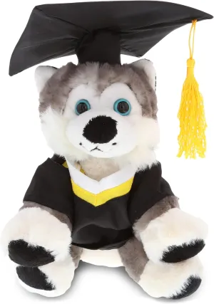 DolliBu Floppy Husky Graduation Plush Toy - Super Soft Dog Graduation Stuffed Animal Dress Up with Gown & Cap with Tassel Outfit - Gift with Personalization - 7.5" Inch