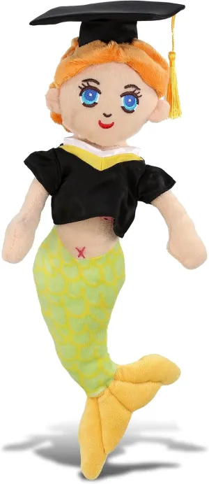 DolliBu Green Mermaid Graduation Plush Toy - Super Soft Plush Graduation Stuffed Animal Dress Up with Graduation Cap with Tassel Outfit - Gift with Personalization - 14 Inch