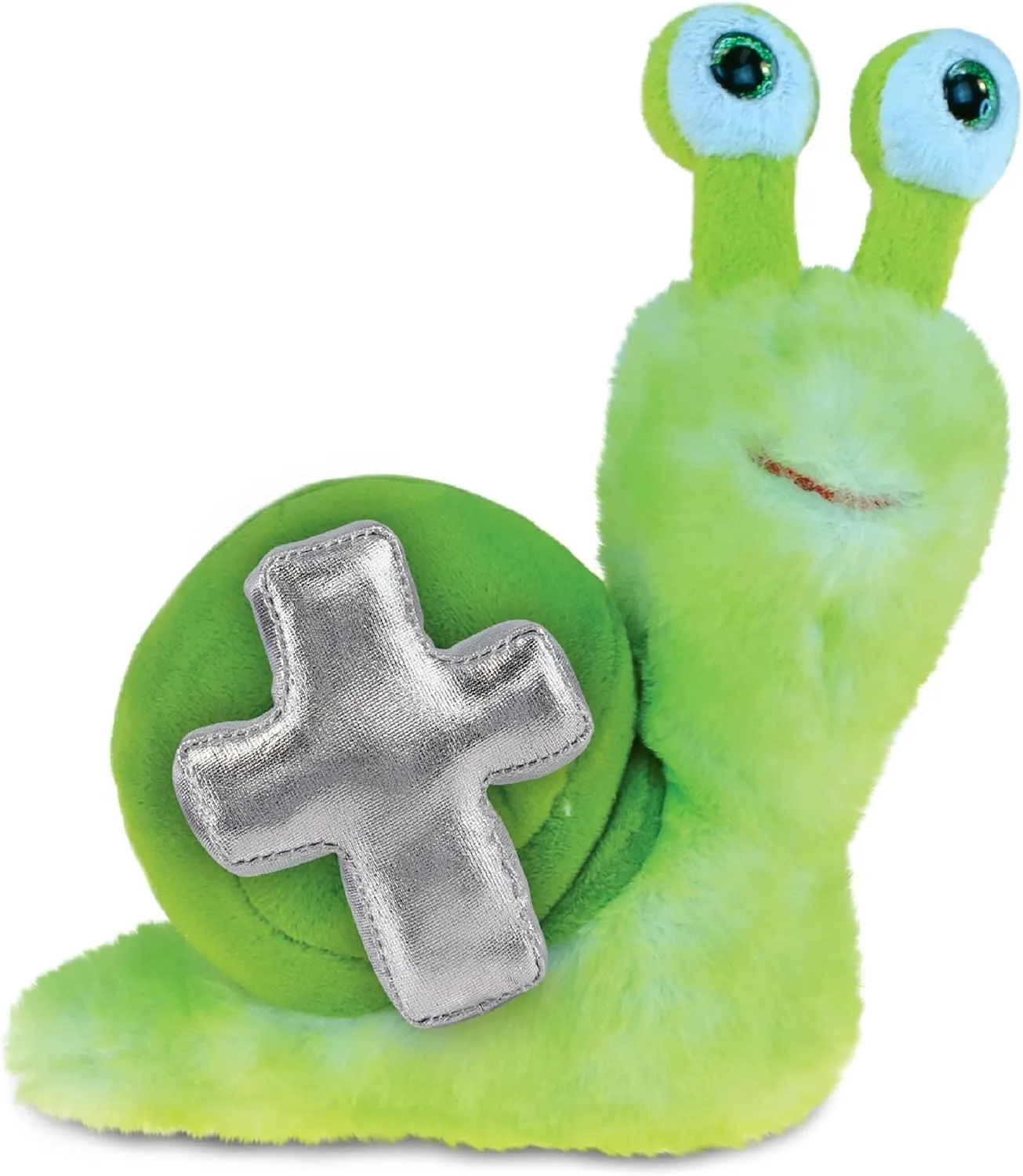 DolliBu Green Snail Stuffed Animal with Silver Cross Plush – Religious Baptism Gifts for Boys and Girls, Dedication Christening Gifts Plush Prayer Toy Healing Stuffed Animal - 7 Inches