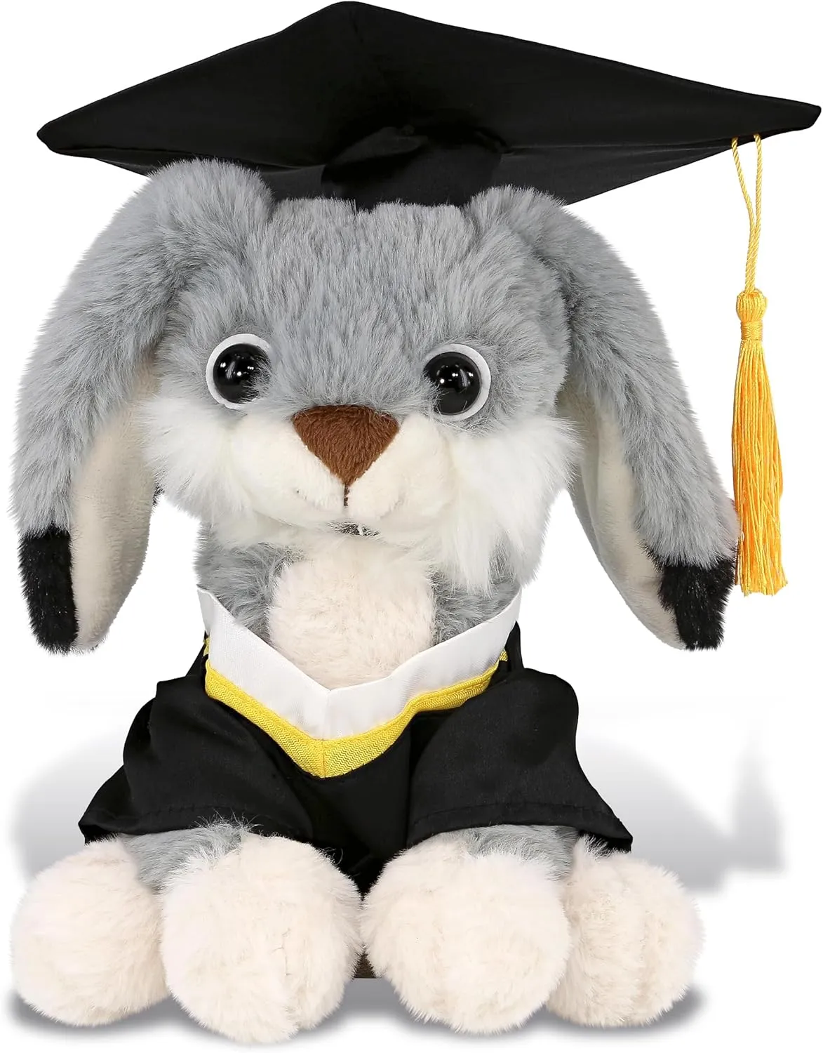 DolliBu Grey Rabbit Graduation Plush Toy - Soft Bunny Plush Graduation Stuffed Animal Dress Up with Gown & Cap with Tassel Outfit - Gift with Personalization - 7 Inches