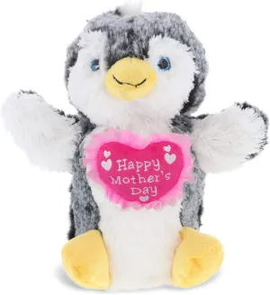 DolliBu Happy Mother's Day Penguin Plush Hand Puppet - Cute Stuffed Animal Present with Pink Heart Message for Best Mommy, Grandma, Wife, Daughter - Cute Sea Life Plush Puppet Toy Gift - 9" Inches