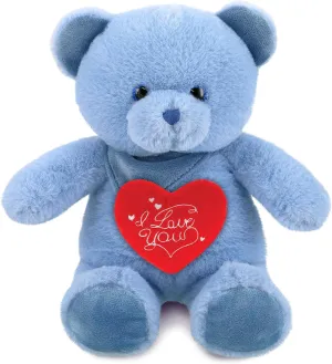 DolliBu I Love You Valentine Plush Baby Blue Bear - Cute Stuffed Animal with Red Heart and Name Personalization Gift for Valentines Day, Birthday, Anniversary, Romantic Date - 8 Inches