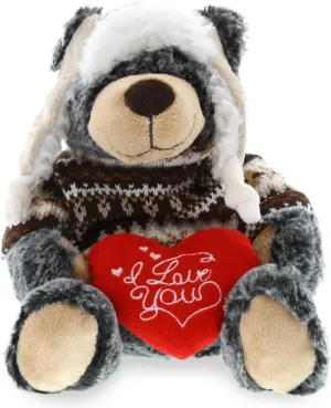 DolliBu I Love You Valentine Plush Black Bear with Clothes - Cute Stuffed Animal with Red Heart and Name Personalization Gift for Valentines Day, Birthday, Anniversary - 9 Inches