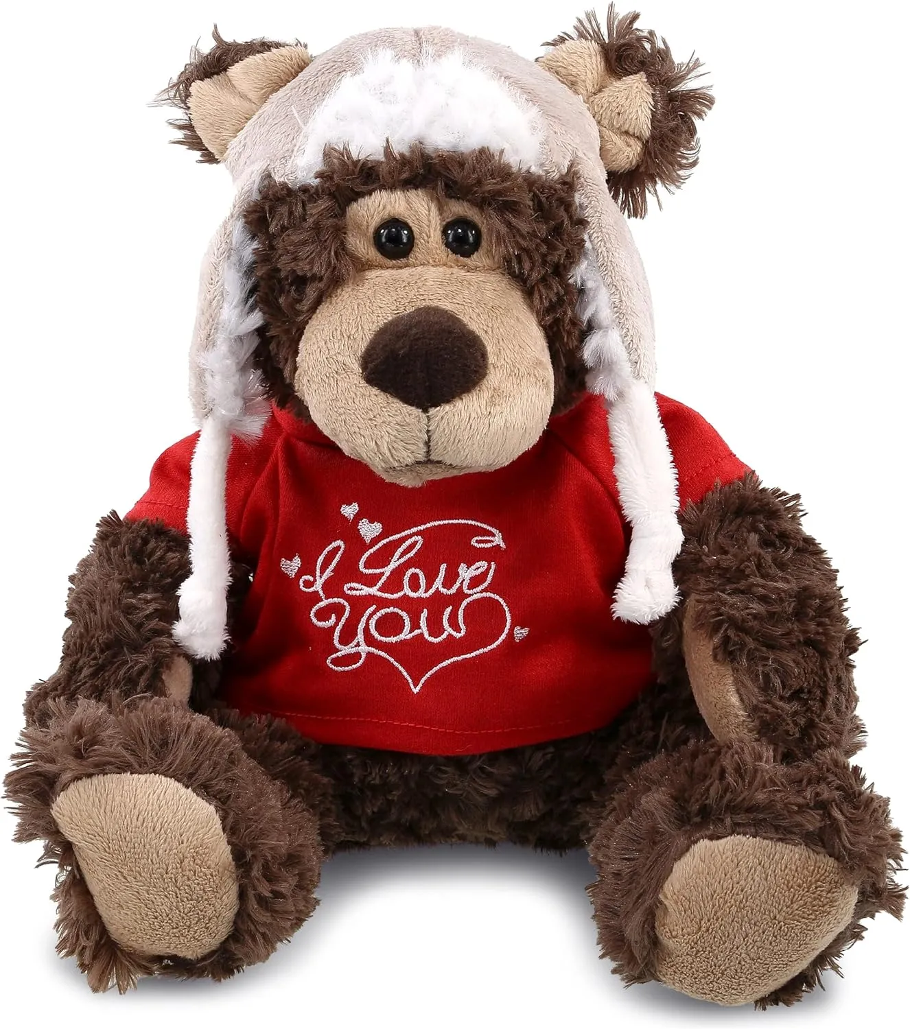 DolliBu I Love You Valentine Plush Grizzly Bear with Clothes - Cute Stuffed Animal with Red Shirt and Name Personalization Gift for Valentines Day, Birthday, Anniversary - 10 Inches
