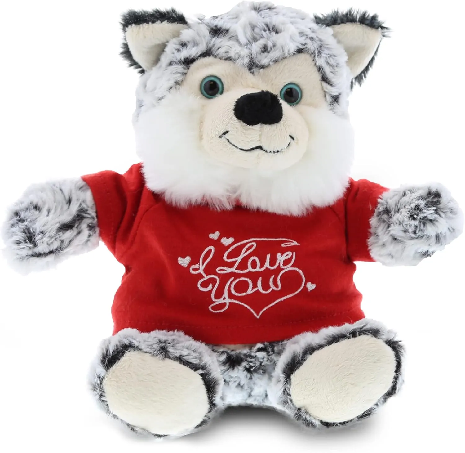 DolliBu I Love You Valentine Plush Sitting Husky Dog - Cute Stuffed Animal with Red Shirt and Name Personalization Gift for Valentines Day, Birthday, Anniversary - 9 Inches
