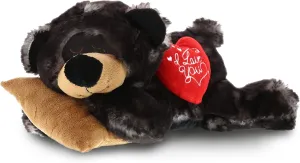 DolliBu I Love You Valentine Plush Sleeping Black Bear - Cute Stuffed Animal with Red Heart and Name Personalization Gift for Valentines Day, Birthday, Anniversary - 10 Inches