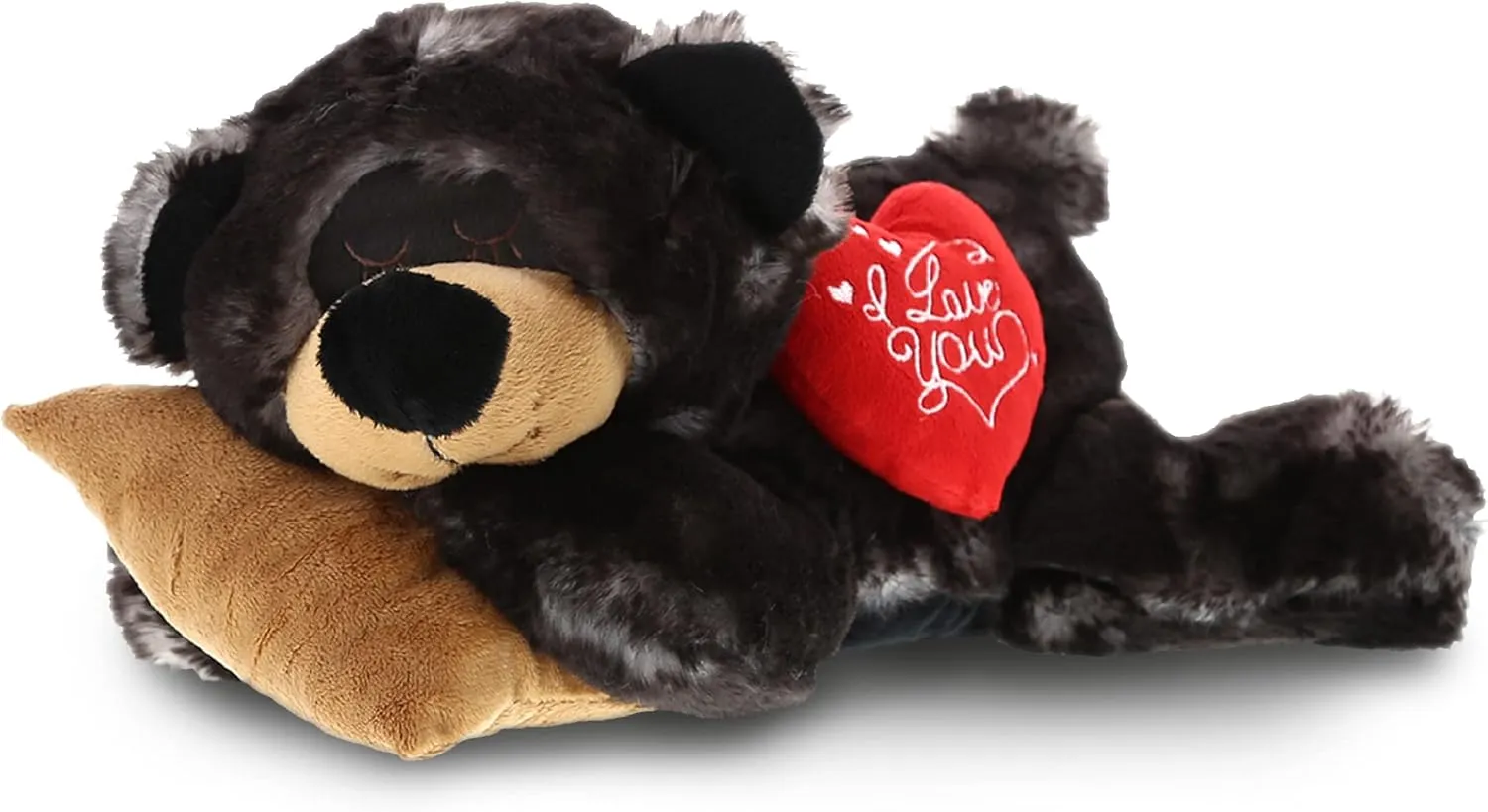 DolliBu I Love You Valentine Plush Sleeping Black Bear - Cute Stuffed Animal with Red Heart and Name Personalization Gift for Valentines Day, Birthday, Anniversary - 10 Inches