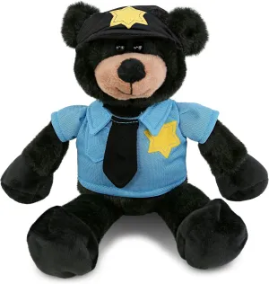 DolliBu Long Leg Black Bear Stuffed Animal - Soft Black Bear Stuffed Bear Plush Toy Police Dress Up with Police Uniform and Cap Outfit, Fluffy Teddy Bear Police Toy with Personalization - 10.5 Inches