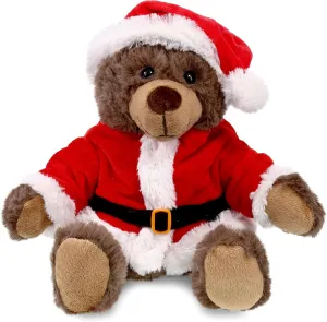 DolliBu Santa Brown Bear with Red Plaid Hoodie Stuffed Animal Plush Toy - Super Soft Dress Up with Red Santa Claus Outfit, with Name Personalization - 10 Inch