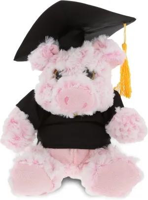DolliBu Sitting Pig Graduation Plush Toy - Soft Graduation Stuffed Animal Dress Up with Gown & Cap with Tassel Outfit - Gift with Personalization - 9" Inches