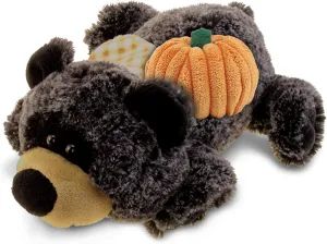 DolliBu Super Soft Lying Black Bear Stuffed Animal with Pumpkin Decor and Name Personalization - Plush Animal for Fall, Halloween and Thanksgiving for Baby, Kids, Adults - 9 Inches