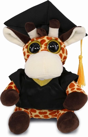 DolliBu Big Eye Giraffe Graduation Plush Toy - Super Soft Graduation Stuffed Animal Dress Up with Gown and Cap with Tassel Outfit with Personalization - 6 Inches
