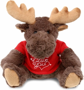 DolliBu I Love You Valentine Plush Moose with Red Plaid Hoodie - Cute Stuffed Animal with Red Shirt and Name Personalization Gift for Valentines Day, Birthday, Anniversary, Romantic Date - 10 Inches