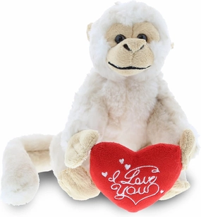 DolliBu I Love You Valentine Plush White Squirrel Monkey - Cute Stuffed Animal with Red Heart and Name Personalization Gift for Valentines Day, Birthday, Anniversary, Romantic Date - 12.5 Inches