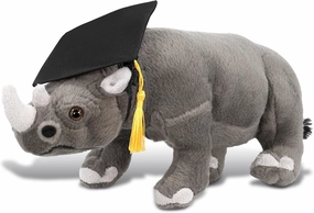 DolliBu Rhino Graduation Plush Toy - Soft Huggable Graduation Stuffed Animal Dress Up with Gown and Cap with Tassel Outfit - Graduation Gift with Personalization - 13 Inches