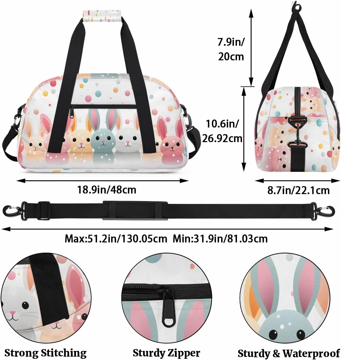 Doodle Bunny Kids Overnighter Duffel Bags for Boys, Carry-On Size Sports Gym Bag with Front Zipper Pocket for School Practice or Overnight Travel Weekender Sleepover Tote Bag