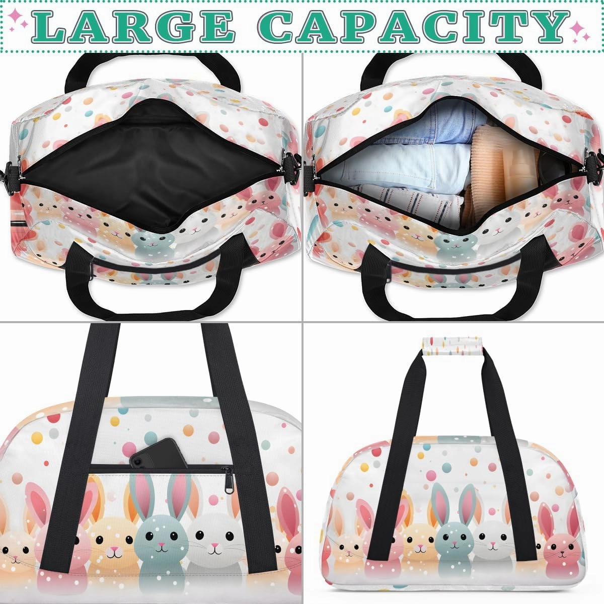 Doodle Bunny Kids Overnighter Duffel Bags for Boys, Carry-On Size Sports Gym Bag with Front Zipper Pocket for School Practice or Overnight Travel Weekender Sleepover Tote Bag