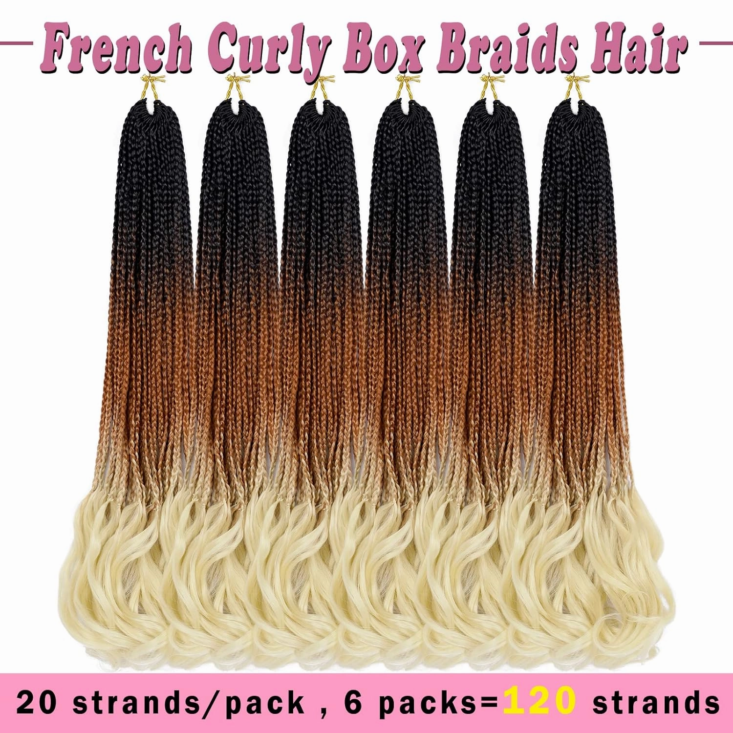 Dorsanee French Curl Crochet Braids 22 Inch 6 Packs Goddess Box Braids, Pre Looped, Curly Wavy Ends, Synthetic Hair Extensions (#1B/30/613)