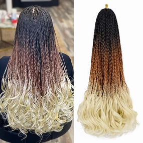 Dorsanee French Curl Crochet Braids 22 Inch 6 Packs Goddess Box Braids, Pre Looped, Curly Wavy Ends, Synthetic Hair Extensions (#1B/30/613)
