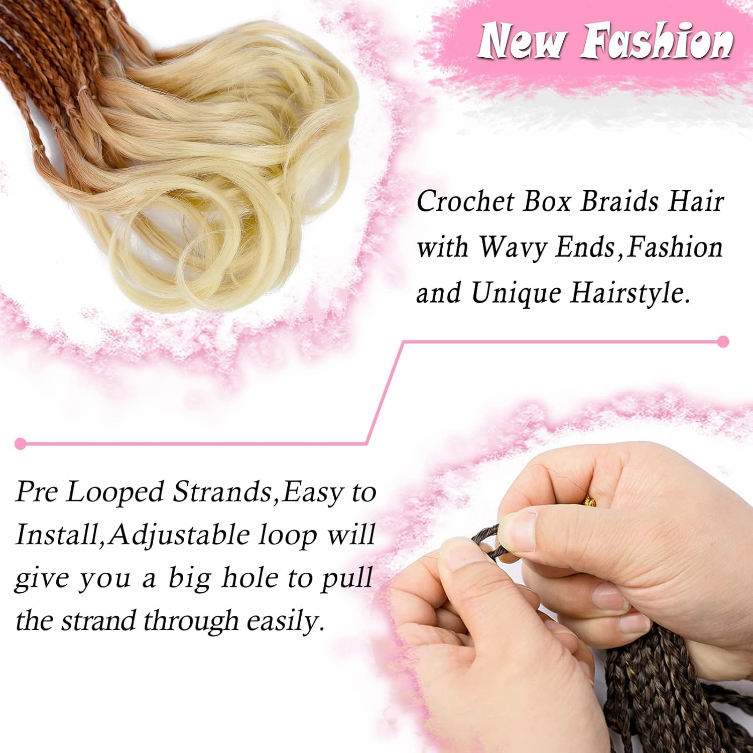 Dorsanee French Curl Crochet Braids 22 Inch 6 Packs Goddess Box Braids, Pre Looped, Curly Wavy Ends, Synthetic Hair Extensions (#1B/30/613)