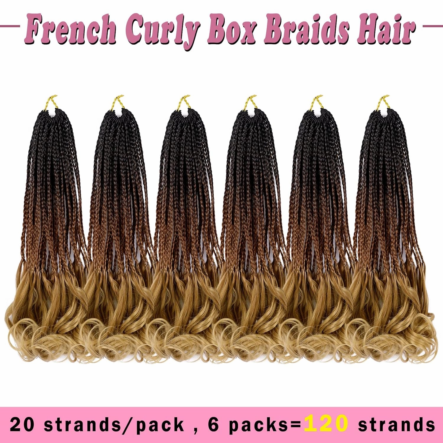 Dorsanee French Curl Crochet Braids Hair 14 Inch 6 Packs Goddess Box Braids, Curly Wavy Ends Braiding Hair (#1B/30/27)