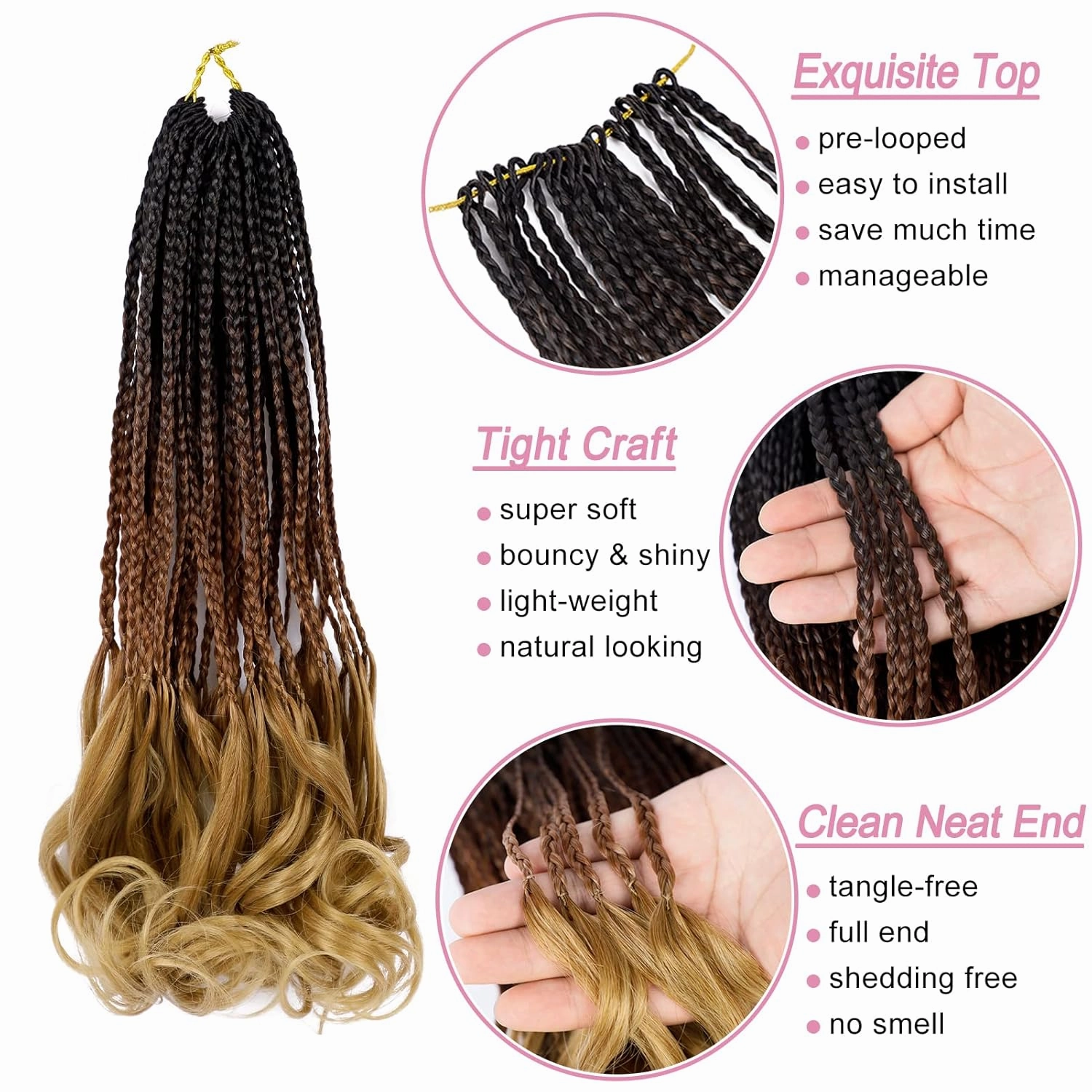 Dorsanee French Curl Crochet Braids Hair 14 Inch 6 Packs Goddess Box Braids, Curly Wavy Ends Braiding Hair (#1B/30/27)