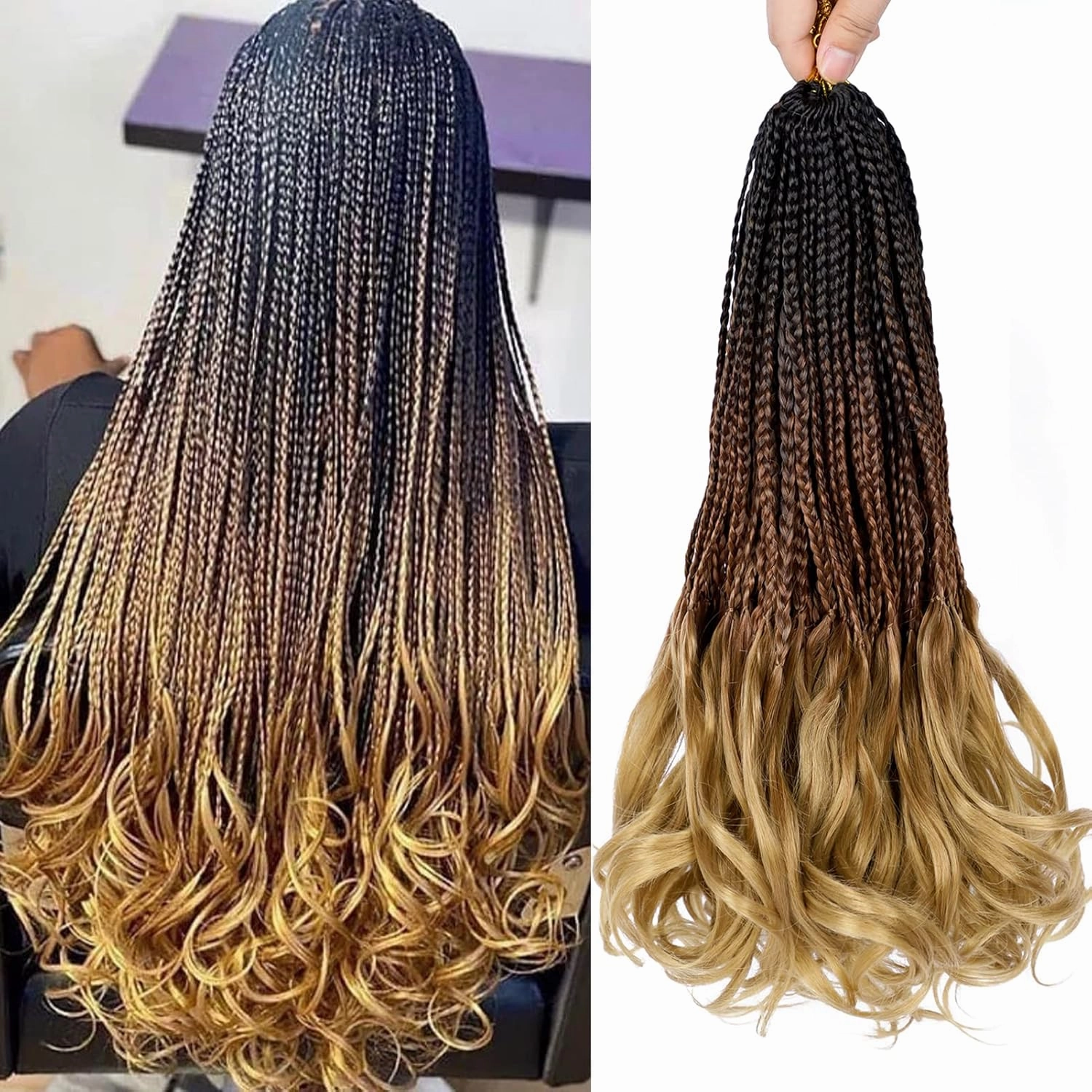 Dorsanee French Curl Crochet Braids Hair 14 Inch 6 Packs Goddess Box Braids, Curly Wavy Ends Braiding Hair (#1B/30/27)