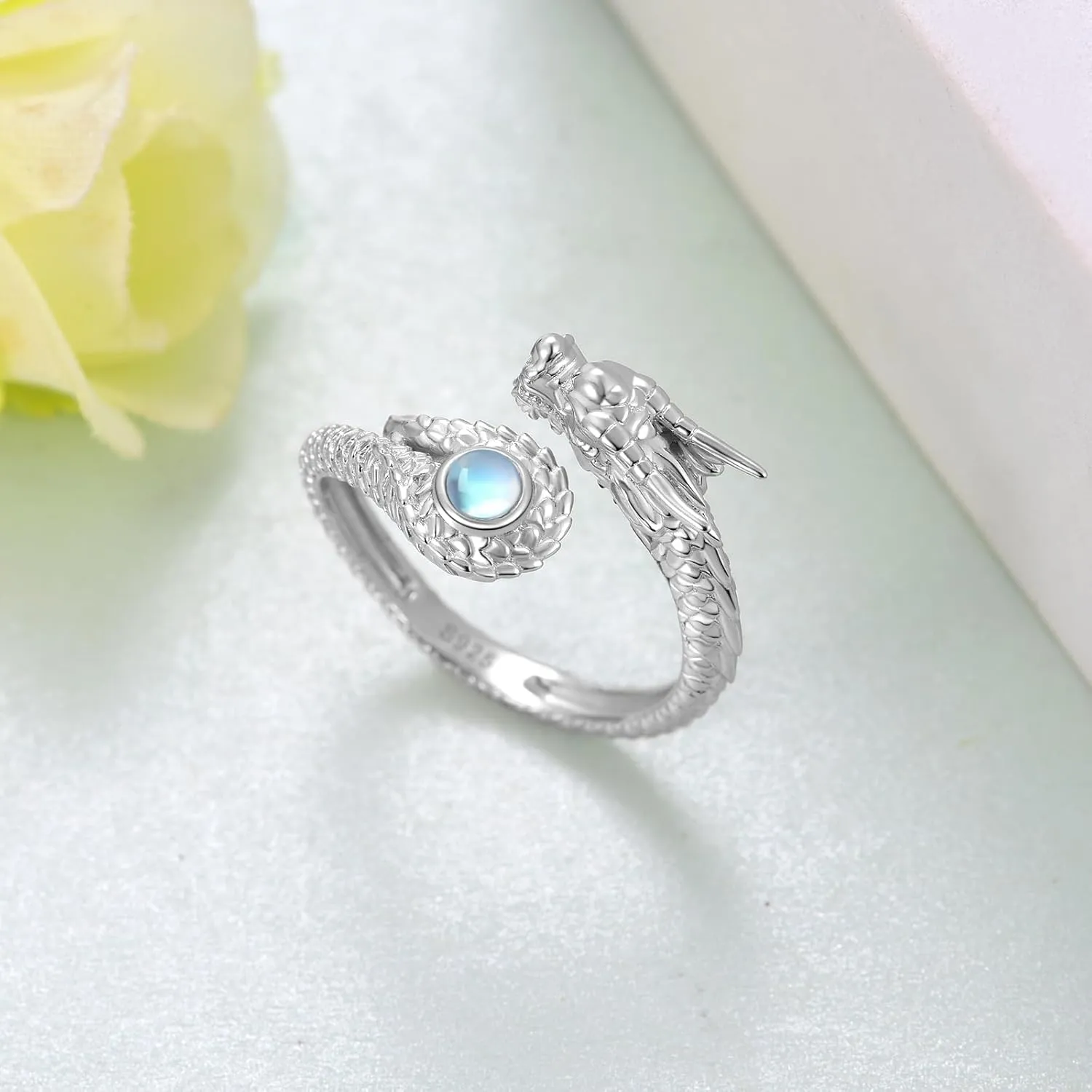 Dragon Ring 925 Sterling Silver Dragon Ring for Women Moonstone Dragon Ring Dragon Jewelry for Women