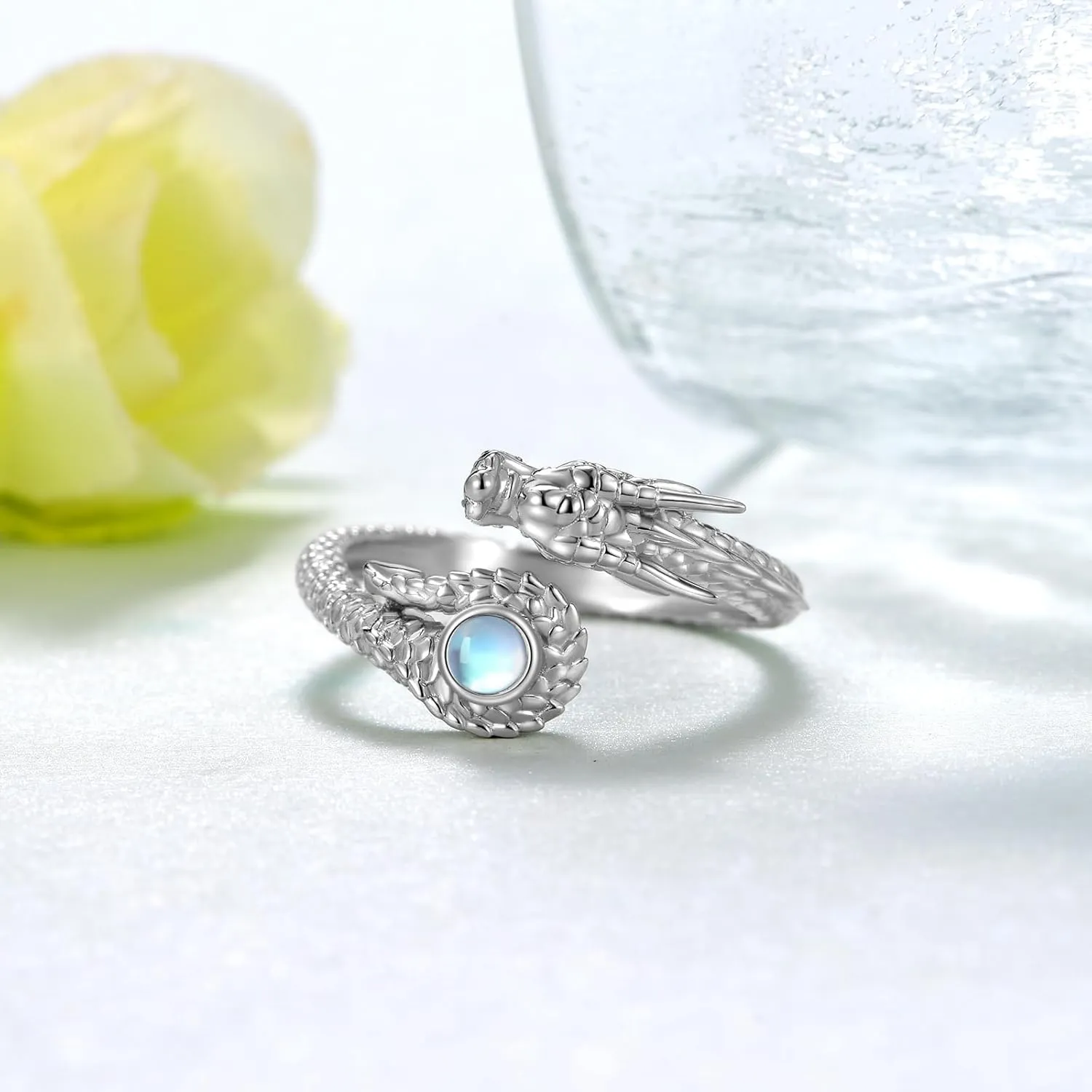 Dragon Ring 925 Sterling Silver Dragon Ring for Women Moonstone Dragon Ring Dragon Jewelry for Women